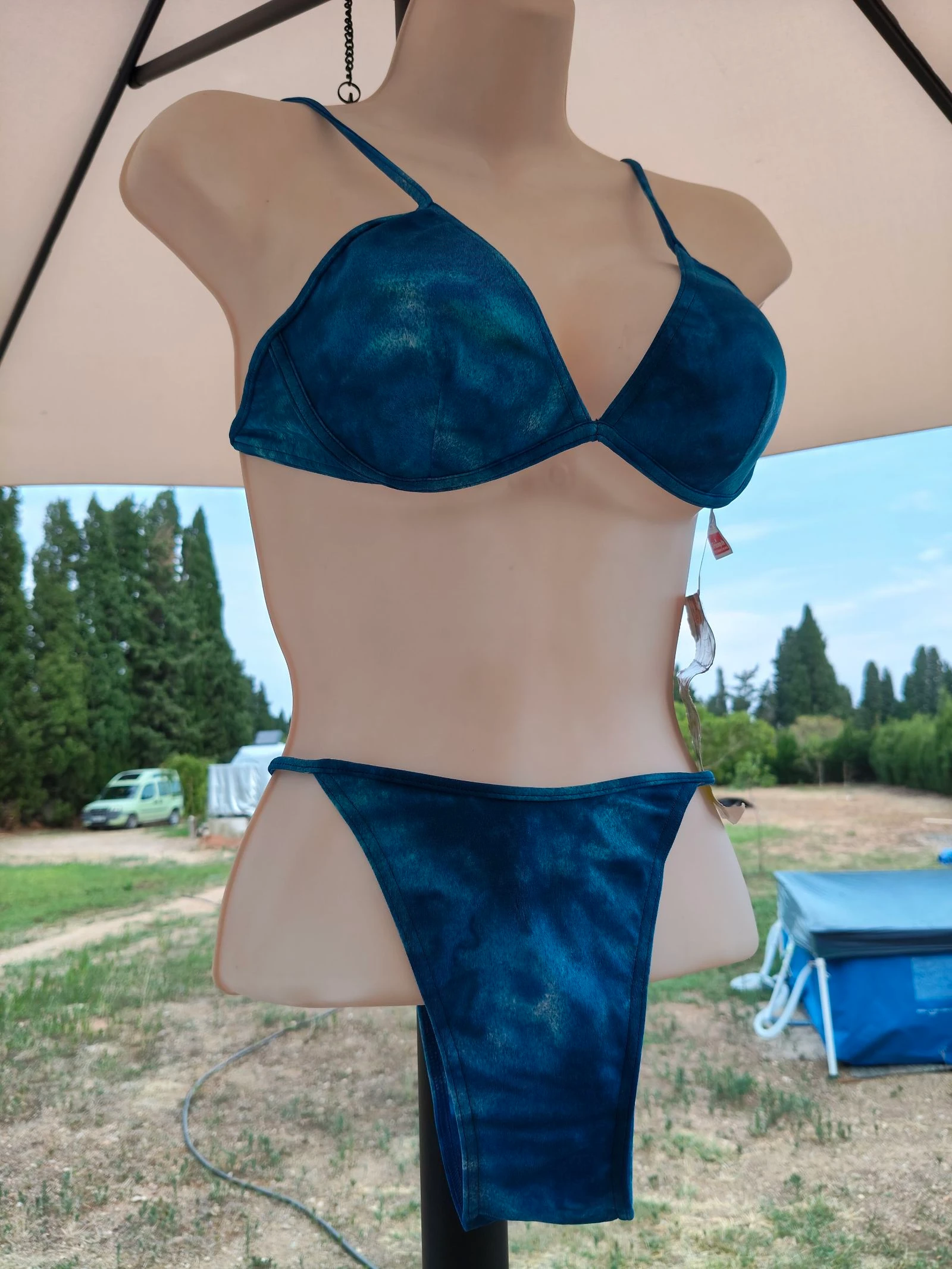 Triumph/Beedees-Bikini mujer 2 piezas S (36) copa C aro en top braguita brasileña tonos azulados